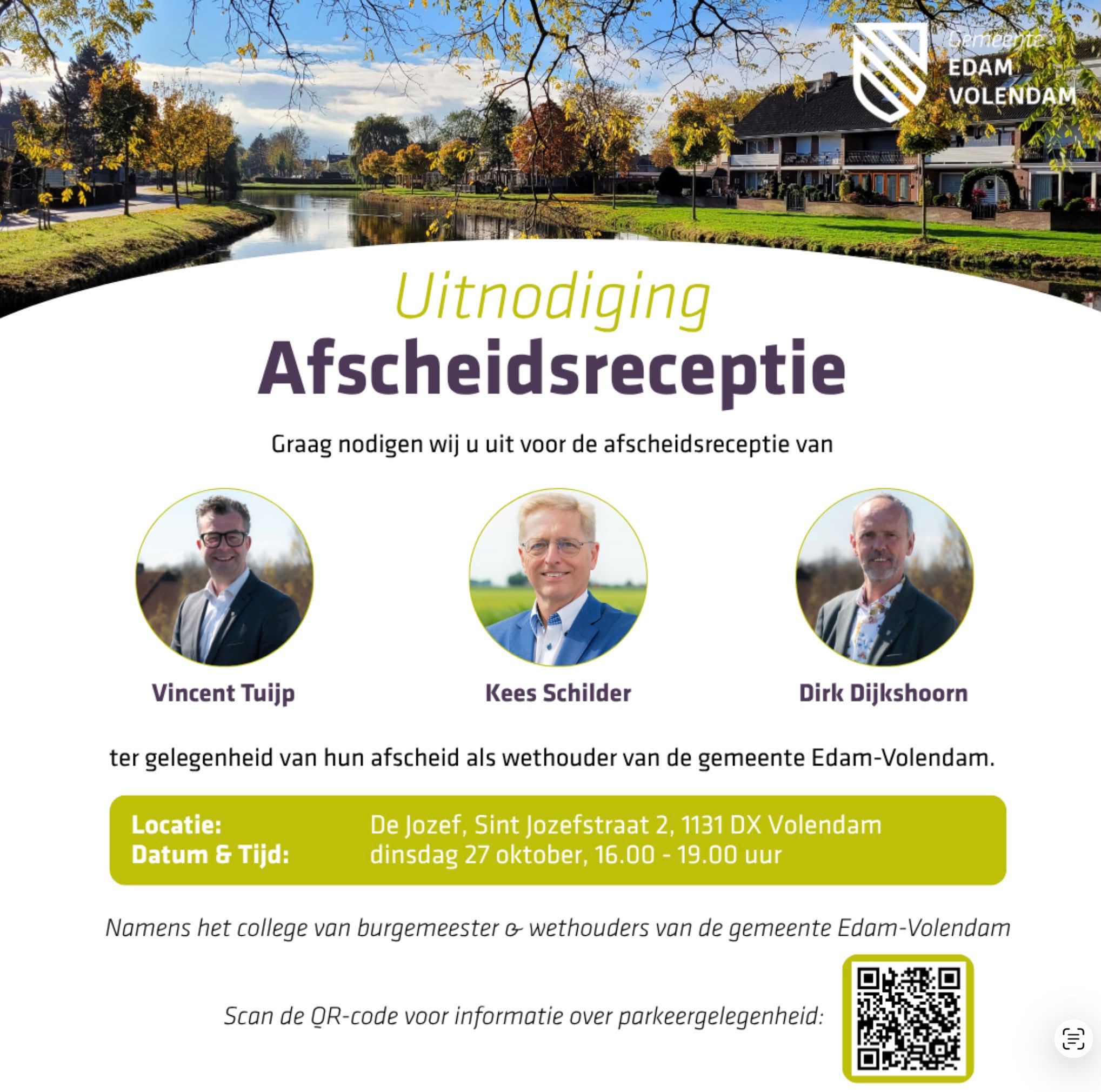 Afscheidsreceptie wethouders Edam-Volendam op dinsdag 27 oktober -